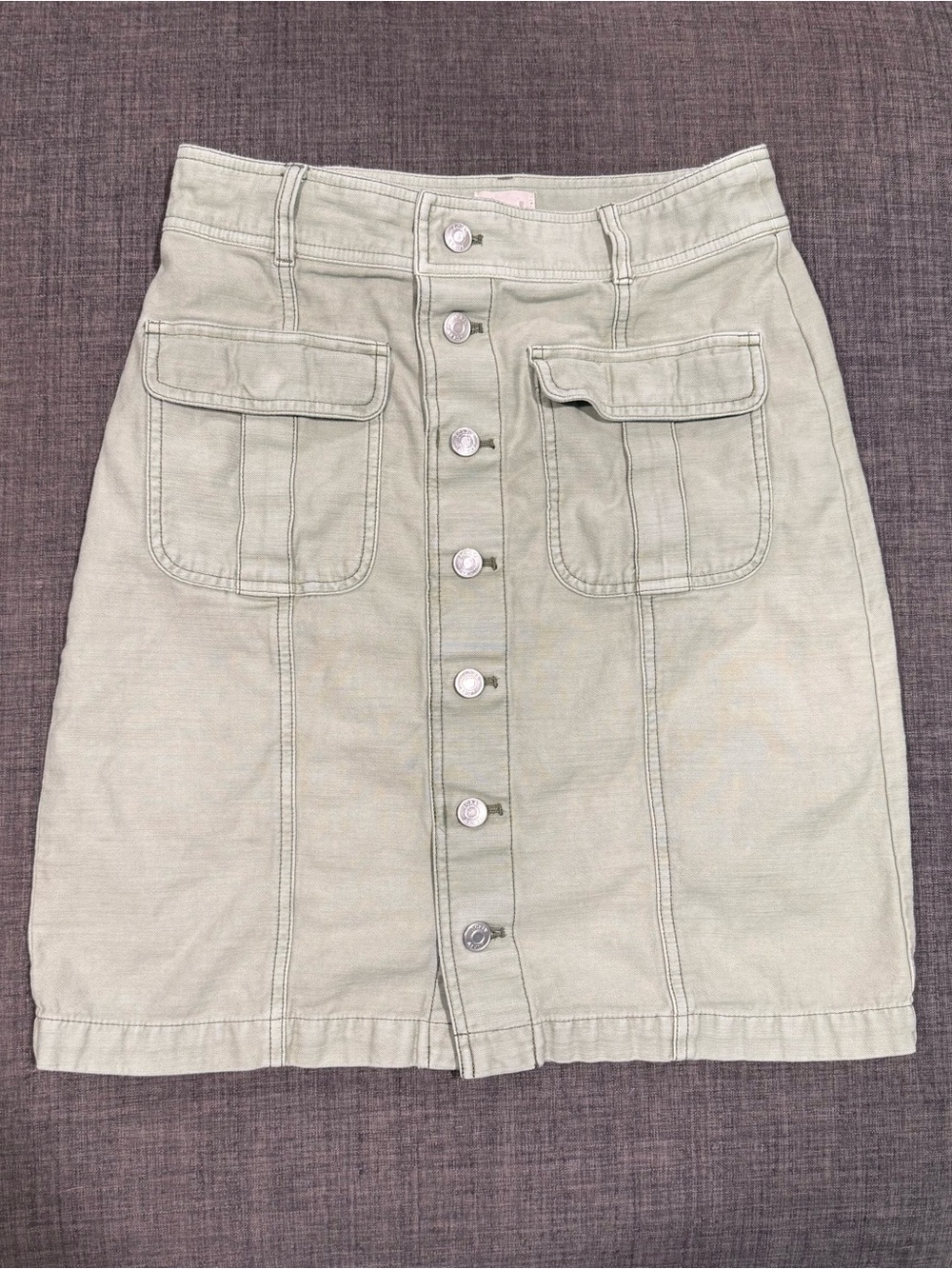 J. Crew Light Sage Button-Front Mini Skirt